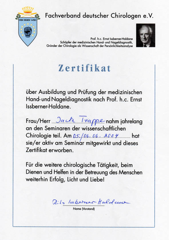 Zertifikat des Fachverband deutscher Chirologen e. V.