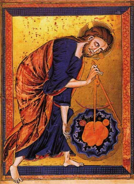 Der Weltenschöpfer aus der "Bible moralisée" um 1250. Zu besichtigen in der Österreichischen Nationalbibliothek Wien